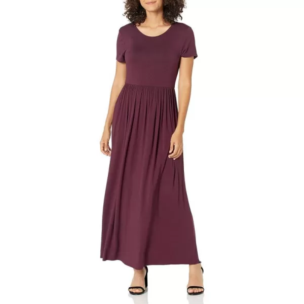 Amazon Essentials Womens ShortSleeve Waisted Maxi Dress Available in Plus SizeRayon Blend Burgundy