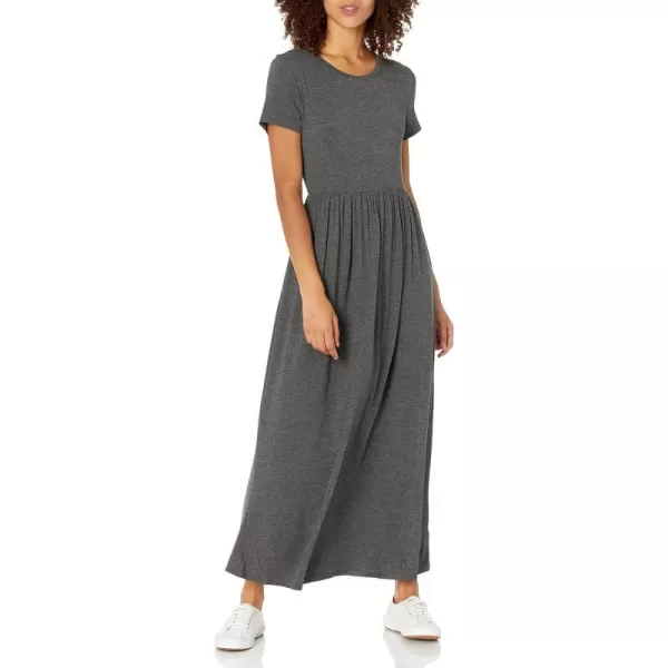 Amazon Essentials Womens ShortSleeve Waisted Maxi Dress Available in Plus SizeRayon Blend Charcoal Heather