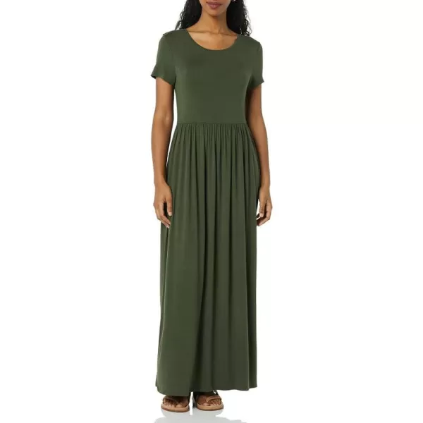 Amazon Essentials Womens ShortSleeve Waisted Maxi Dress Available in Plus SizeRayon Blend Dark Olive