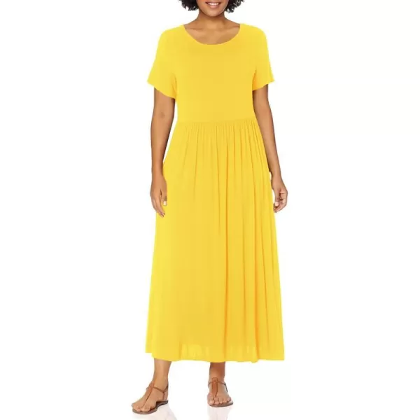 Amazon Essentials Womens ShortSleeve Waisted Maxi Dress Available in Plus SizeRayon Blend Golden Yellow