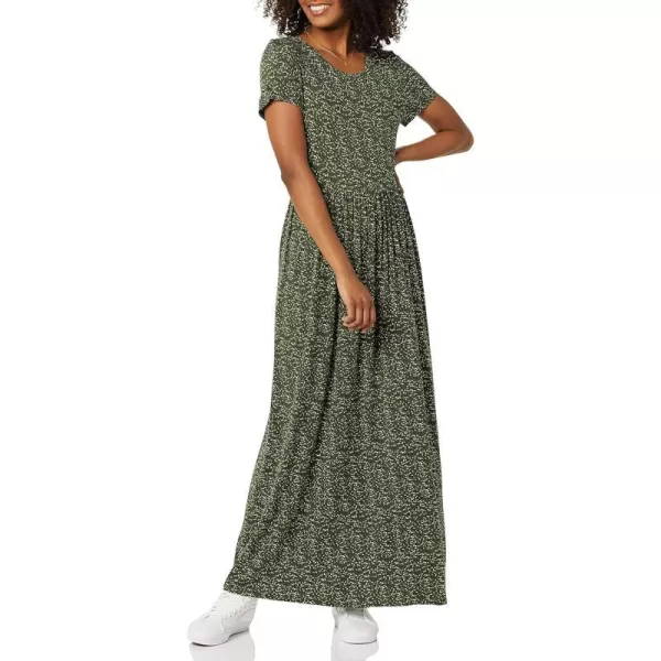 Amazon Essentials Womens ShortSleeve Waisted Maxi Dress Available in Plus SizeRayon Blend Green Dots Print