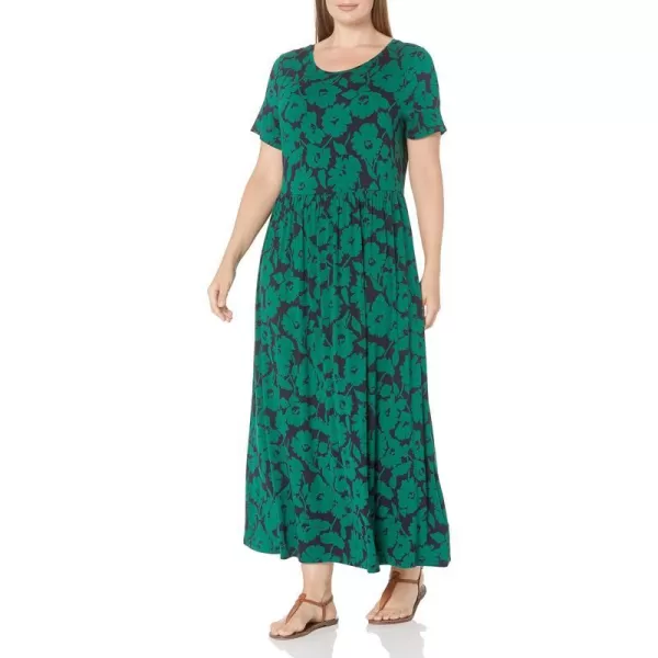 Amazon Essentials Womens ShortSleeve Waisted Maxi Dress Available in Plus SizeRayon Blend GreenNavy Abstract Floral