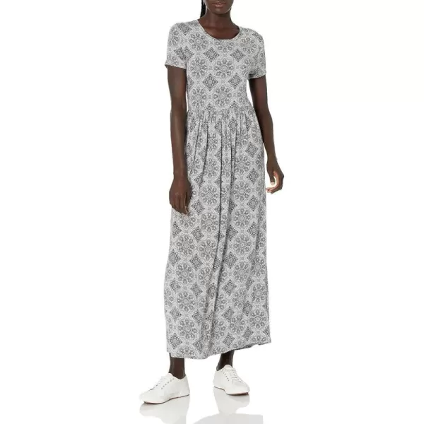 Amazon Essentials Womens ShortSleeve Waisted Maxi Dress Available in Plus SizeRayon Blend Grey Heather Tile Pattern