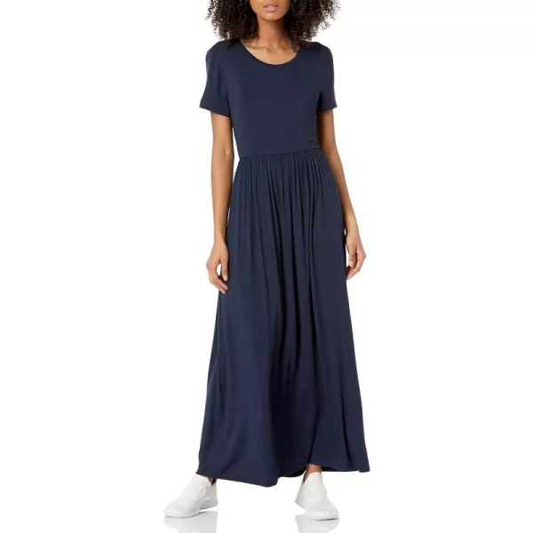 Amazon Essentials Womens ShortSleeve Waisted Maxi Dress Available in Plus SizeSustainably Sourced Rayon Blend Navy