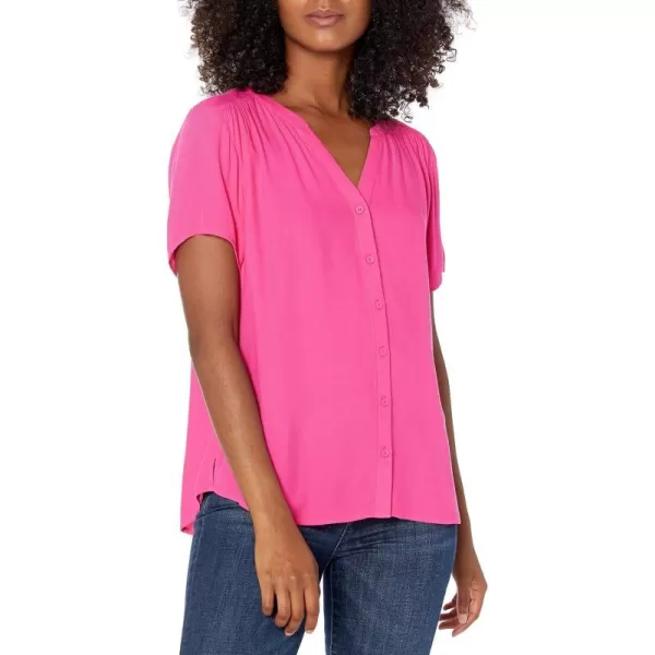 Amazon Essentials Womens ShortSleeve Woven BlouseBright Pink