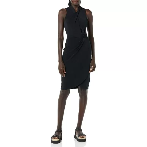 Amazon Essentials Womens Sleeveless Crossover Twist Neck Faux Wrap DressBlack