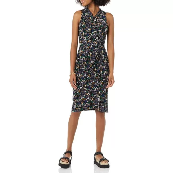 Amazon Essentials Womens Sleeveless Crossover Twist Neck Faux Wrap DressBlack Ditsy Floral