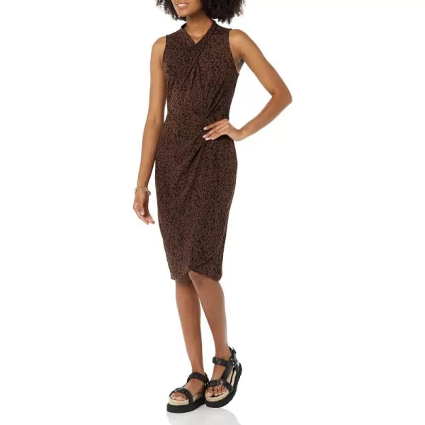 Amazon Essentials Womens Sleeveless Crossover Twist Neck Faux Wrap DressDark Toffee Brown Cheetah