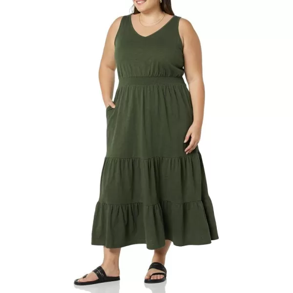 Amazon Essentials Womens Sleeveless Elastic Waist Summer Maxi Dress Available in Plus SizeOlive