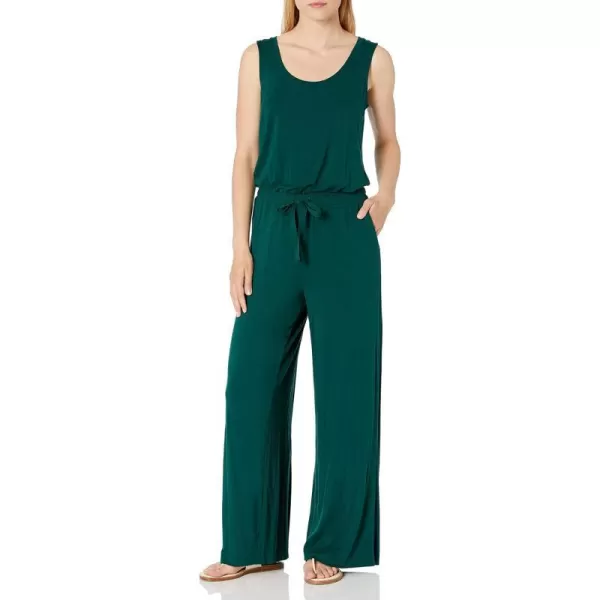 Amazon Essentials Womens Sleeveless Scoopneck WideLeg JumpsuitSustainably Sourced Rayon Blend Jade Green