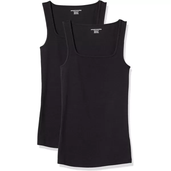 Amazon Essentials Womens Slim Fit Square Neck Tank Pack of 2Black