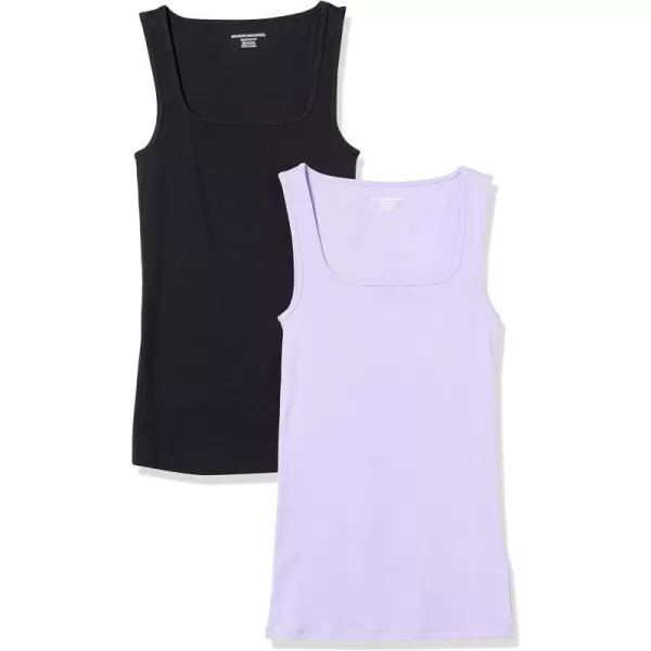 Amazon Essentials Womens Slim Fit Square Neck Tank Pack of 2BlackLavender