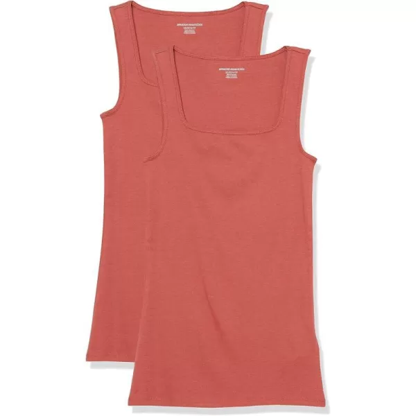 Amazon Essentials Womens Slim Fit Square Neck Tank Pack of 2Brick Red