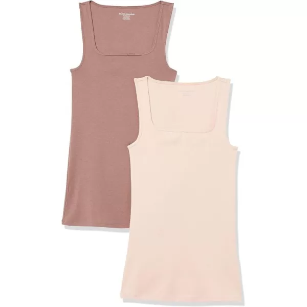 Amazon Essentials Womens Slim Fit Square Neck Tank Pack of 2Light BeigeDark Taupe