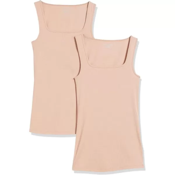 Amazon Essentials Womens Slim Fit Square Neck Tank Pack of 2Medium Beige