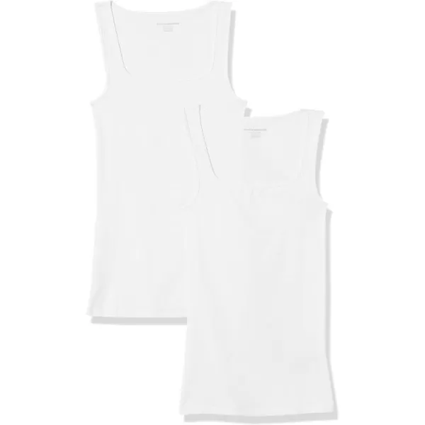 Amazon Essentials Womens Slim Fit Square Neck Tank Pack of 2White