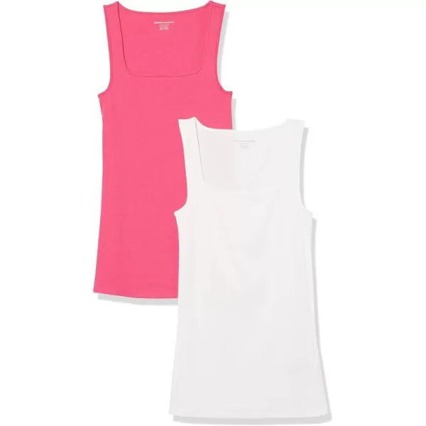 Amazon Essentials Womens Slim Fit Square Neck Tank Pack of 2WhiteDark Pink