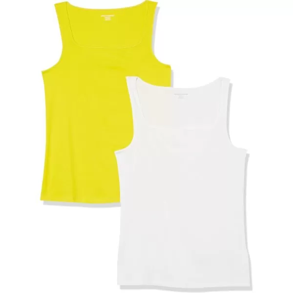 Amazon Essentials Womens Slim Fit Square Neck Tank Pack of 2WhiteLemon Yellow