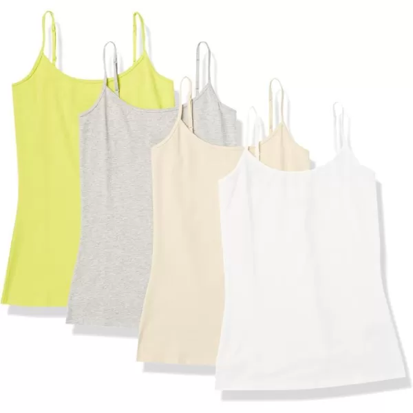 Amazon Essentials Womens SlimFit Camisole Pack of 4Grey HeatherLime GreenWhite