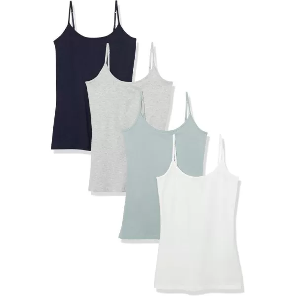 Amazon Essentials Womens SlimFit Camisole Pack of 4GreyNavyTurquoise GreenWhite