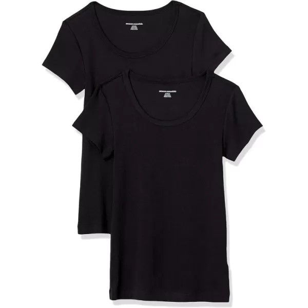 Amazon Essentials Womens SlimFit CapSleeve Scoop Neck TShirt Pack of 2Black