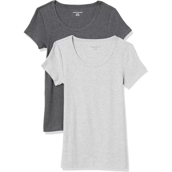 Amazon Essentials Womens SlimFit CapSleeve Scoop Neck TShirt Pack of 2Charcoal HeatherLight Grey Heather