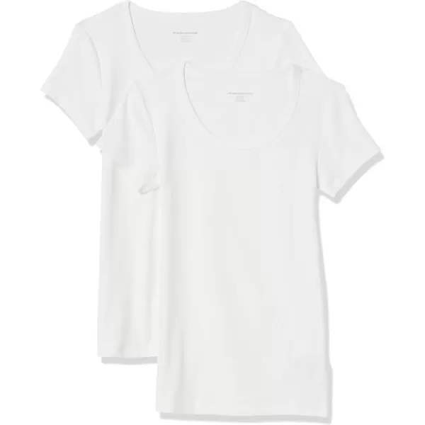 Amazon Essentials Womens SlimFit CapSleeve Scoop Neck TShirt Pack of 2White