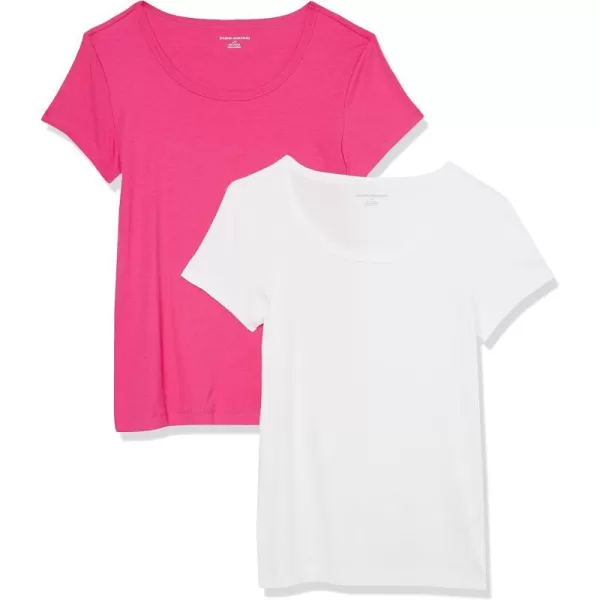 Amazon Essentials Womens SlimFit CapSleeve Scoop Neck TShirt Pack of 2WhiteDark Pink