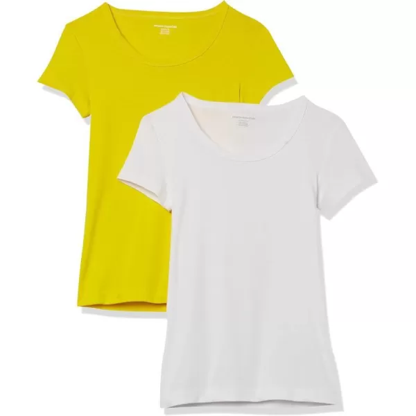 Amazon Essentials Womens SlimFit CapSleeve Scoop Neck TShirt Pack of 2WhiteLemon Yellow