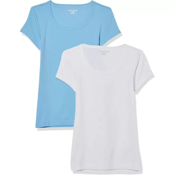 Amazon Essentials Womens SlimFit CapSleeve Scoop Neck TShirt Pack of 2WhiteLight Blue