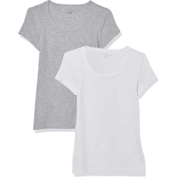 Amazon Essentials Womens SlimFit CapSleeve Scoop Neck TShirt Pack of 2WhiteLight Grey Heather