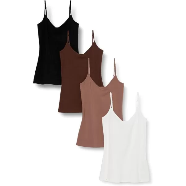 Amazon Essentials Womens SlimFit Knit VNeck Layering Cami Available in Plus Size Pack of 4BrownMulti Color