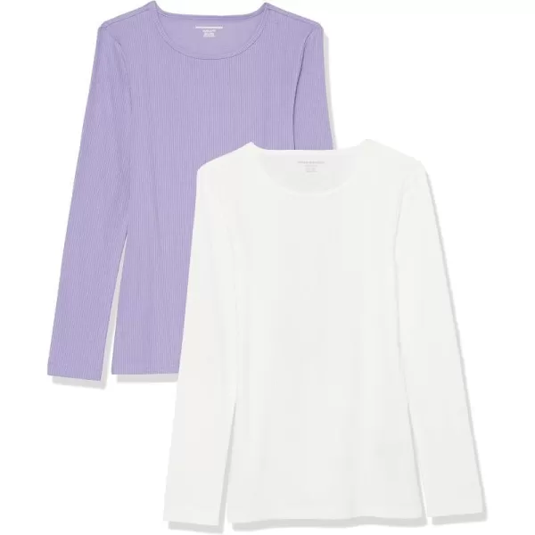 Amazon Essentials Womens SlimFit Layering Long Sleeve Knit Rib Crew Neck Available in Plus Size Pack of 2WhitePurple