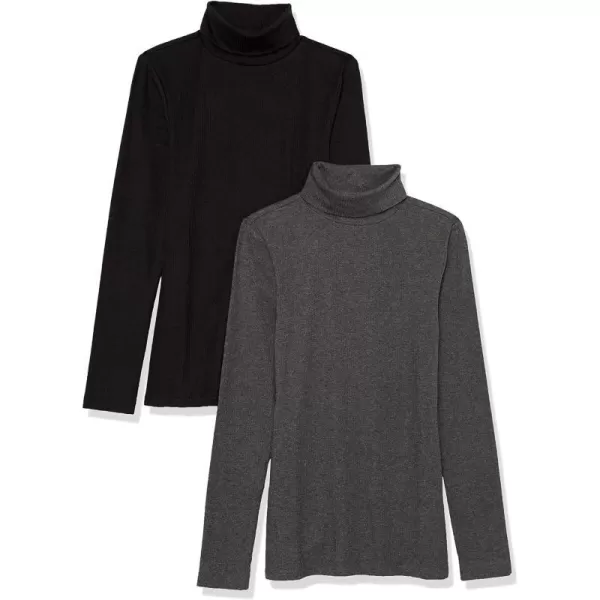 Amazon Essentials Womens SlimFit Layering Long Sleeve Knit Rib Turtleneck Top Available in Plus Size Pack of 2BlackCharcoal Heather