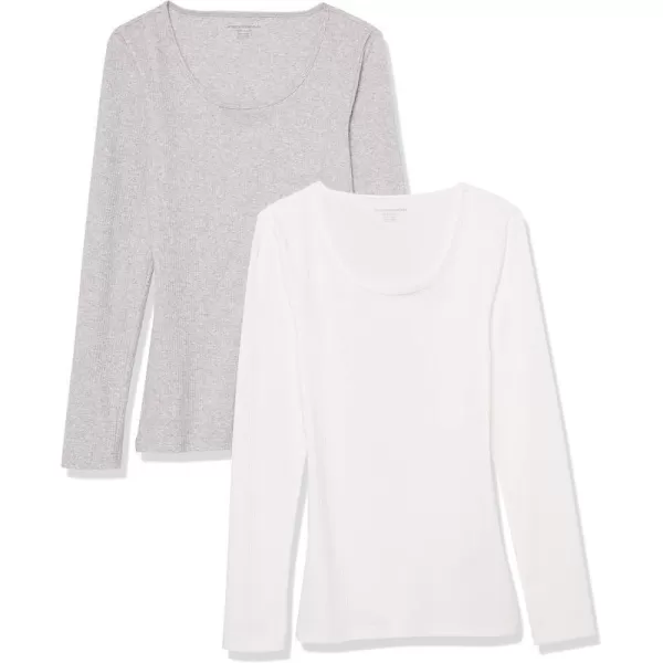 Amazon Essentials Womens SlimFit Scoop Neck Rib Sweater Available in Plus Size Pack of 2WhiteGrey