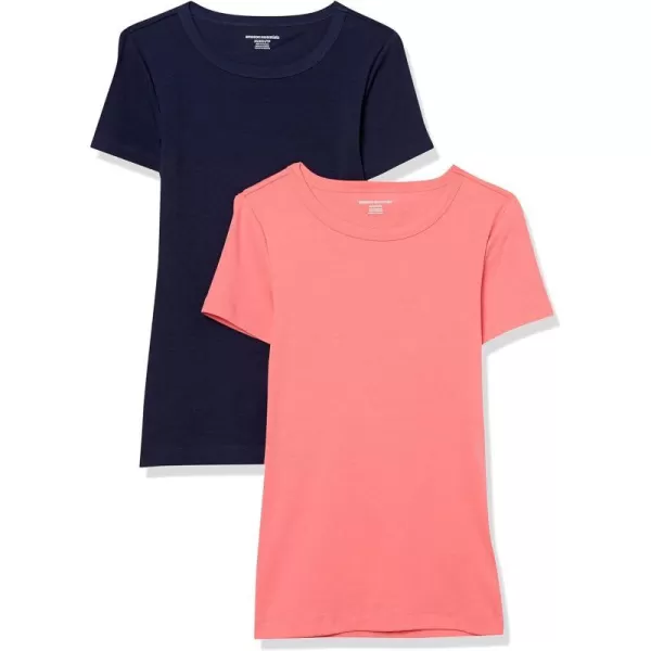 Amazon Essentials Womens SlimFit ShortSleeve Crewneck TShirt Pack of 2NavyHot Pink