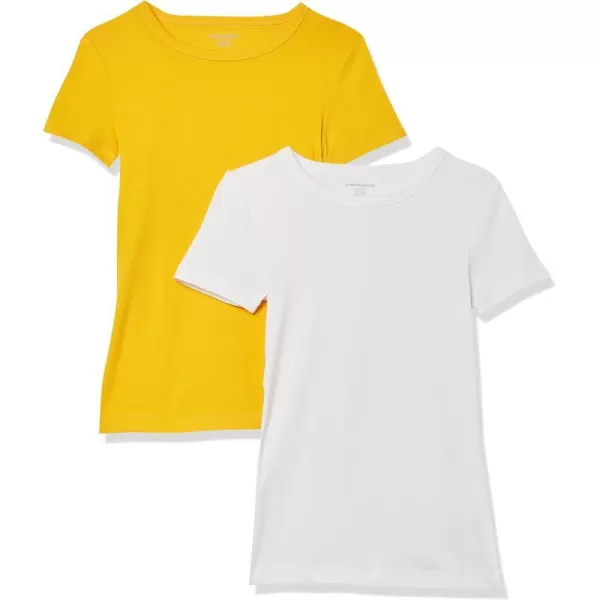 Amazon Essentials Womens SlimFit ShortSleeve Crewneck TShirt Pack of 2WhiteGold