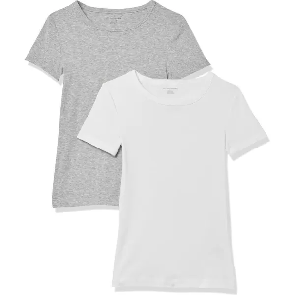 Amazon Essentials Womens SlimFit ShortSleeve Crewneck TShirt Pack of 2WhiteLight Grey Heather