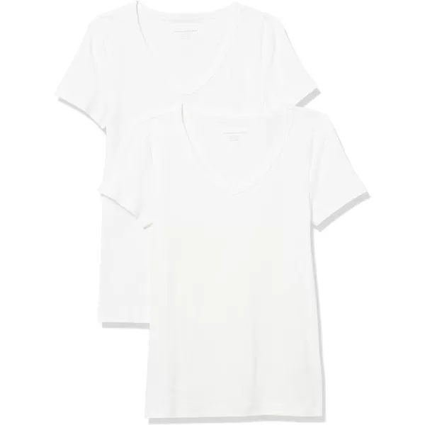 Amazon Essentials Womens SlimFit ShortSleeve VNeck TShirt Pack of 2White