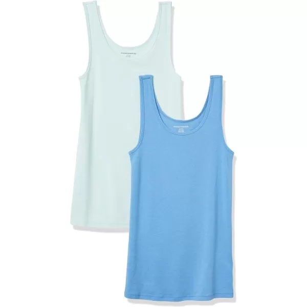 Amazon Essentials Womens SlimFit Tank Pack of 2Aqua BlueFrench Blue