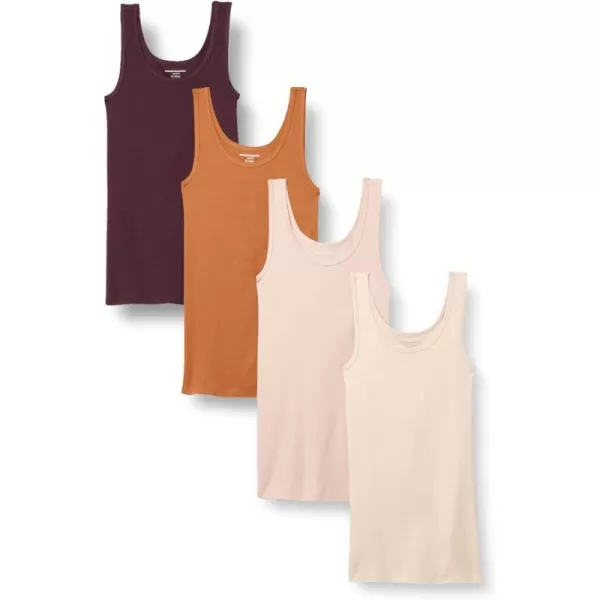 Amazon Essentials Womens SlimFit Tank Pack of 4BeigeBlushBurgundyTerracotta