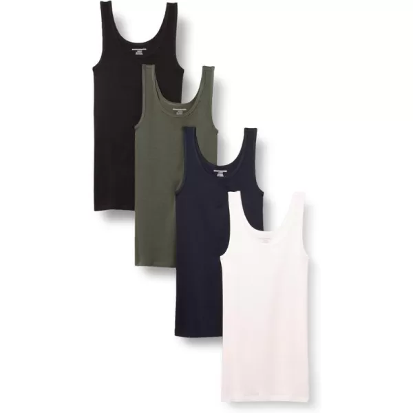 Amazon Essentials Womens SlimFit Tank Pack of 4BlackDark OliveNavyWhite