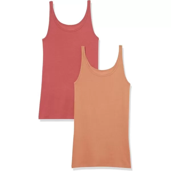 Amazon Essentials Womens SlimFit Thin Strap Tank Pack of 2Brick RedBrown