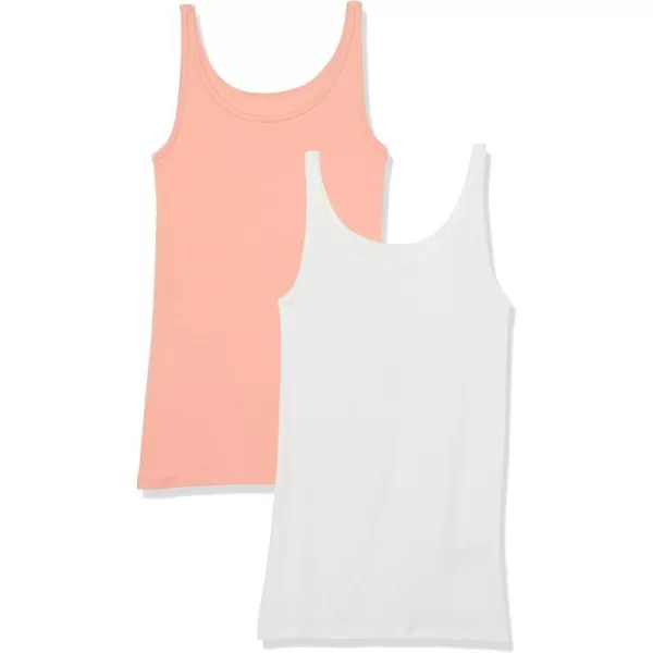 Amazon Essentials Womens SlimFit Thin Strap Tank Pack of 2WhiteCoral Pink