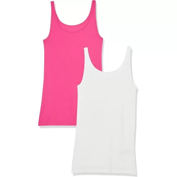 Amazon Essentials Womens SlimFit Thin Strap Tank Pack of 2WhiteDark Pink