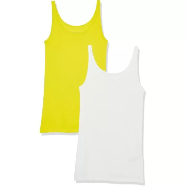 Amazon Essentials Womens SlimFit Thin Strap Tank Pack of 2WhiteLime Green