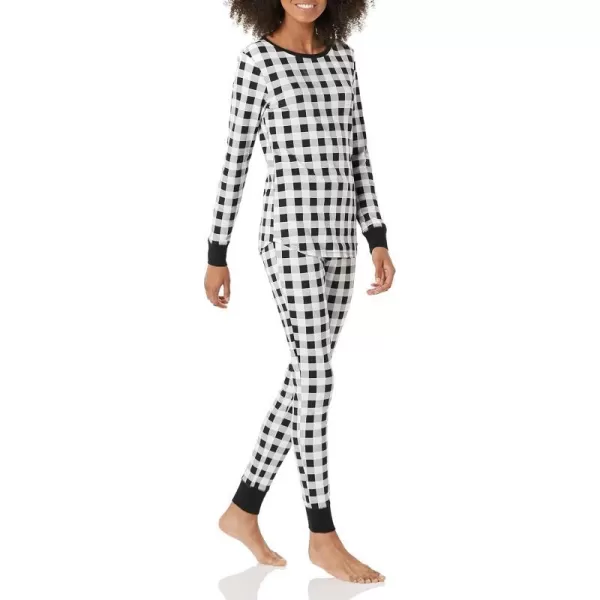 Amazon Essentials Womens SnugFit Cotton Pajama Set Available in Plus SizeBlackWhite Buffalo Plaid