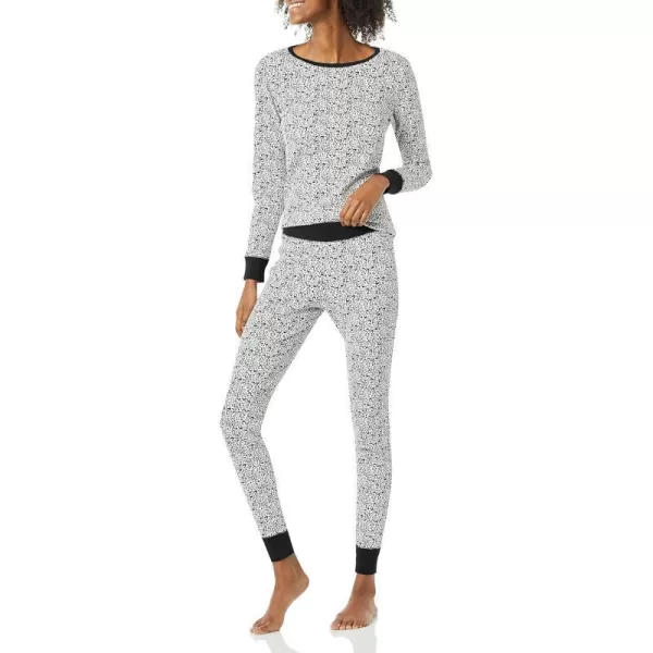 Amazon Essentials Womens SnugFit Cotton Pajama Set Available in Plus SizeBlackWhite SnowyLeopard