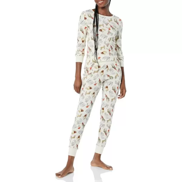 Amazon Essentials Womens SnugFit Cotton Pajama Set Available in Plus SizeLight Beige Party Animals