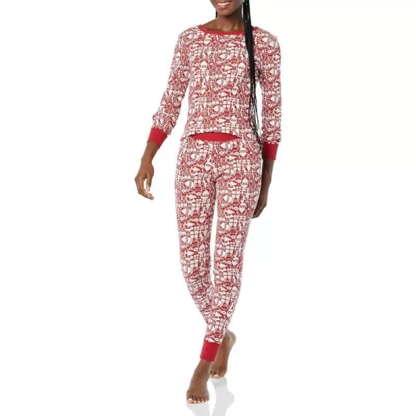 Amazon Essentials Womens SnugFit Cotton Pajama Set Available in Plus SizeRed Mono Santa